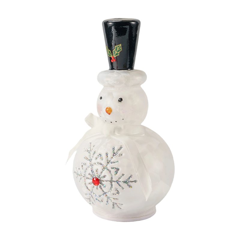 Statuetta festosa di pupazzo di neve in vetro (finitura trasparente/bianco opaco)