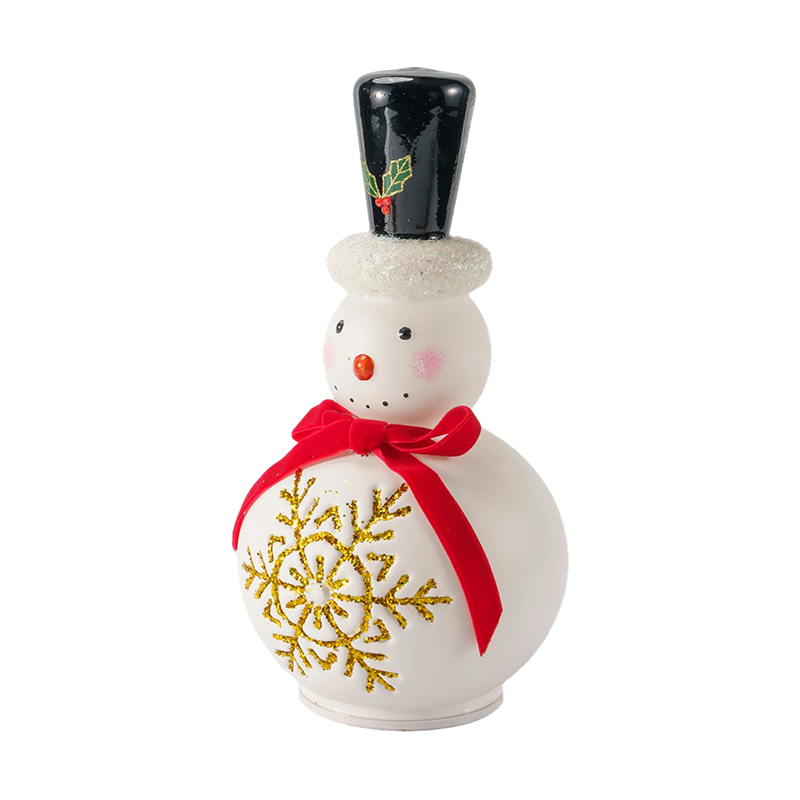 Statuetta festosa di pupazzo di neve in vetro (finitura trasparente/bianco opaco)