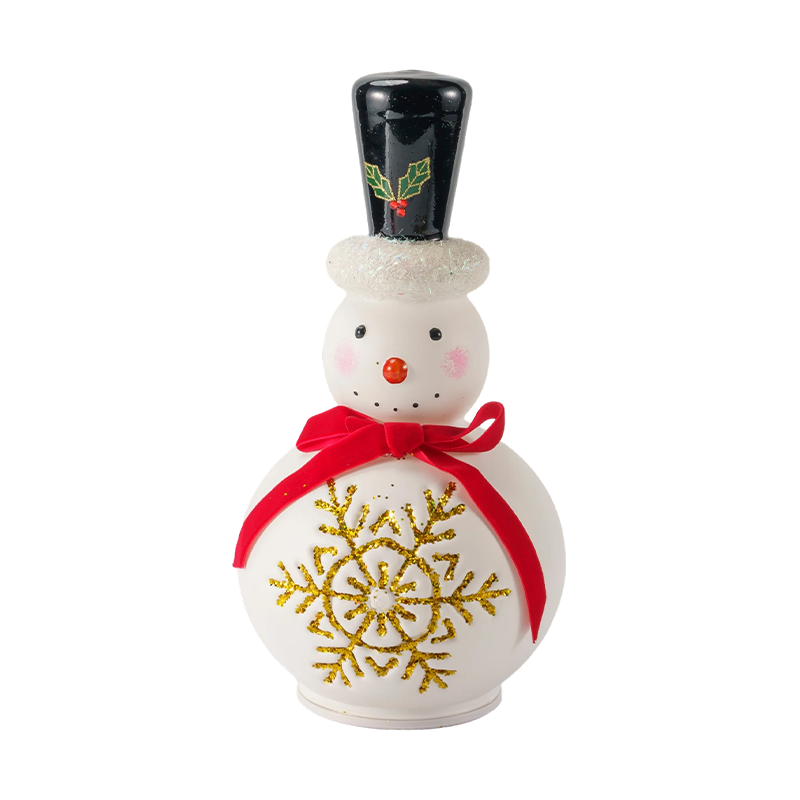 Statuetta festosa di pupazzo di neve in vetro (finitura trasparente/bianco opaco)