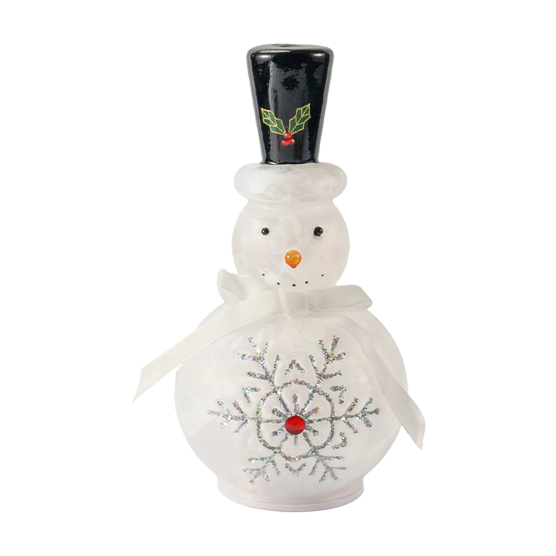 Statuetta festosa di pupazzo di neve in vetro (finitura trasparente/bianco opaco)