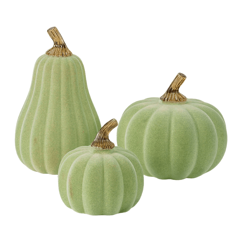 Set di zucche decorative multidimensione in velluto/floccato con stelo in vetro