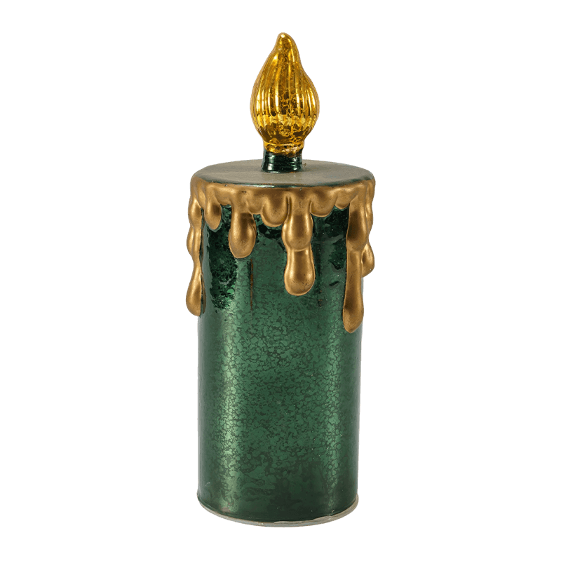 Candela vintage in vetro al mercurio e statuetta di pigna (finitura verde/oro)