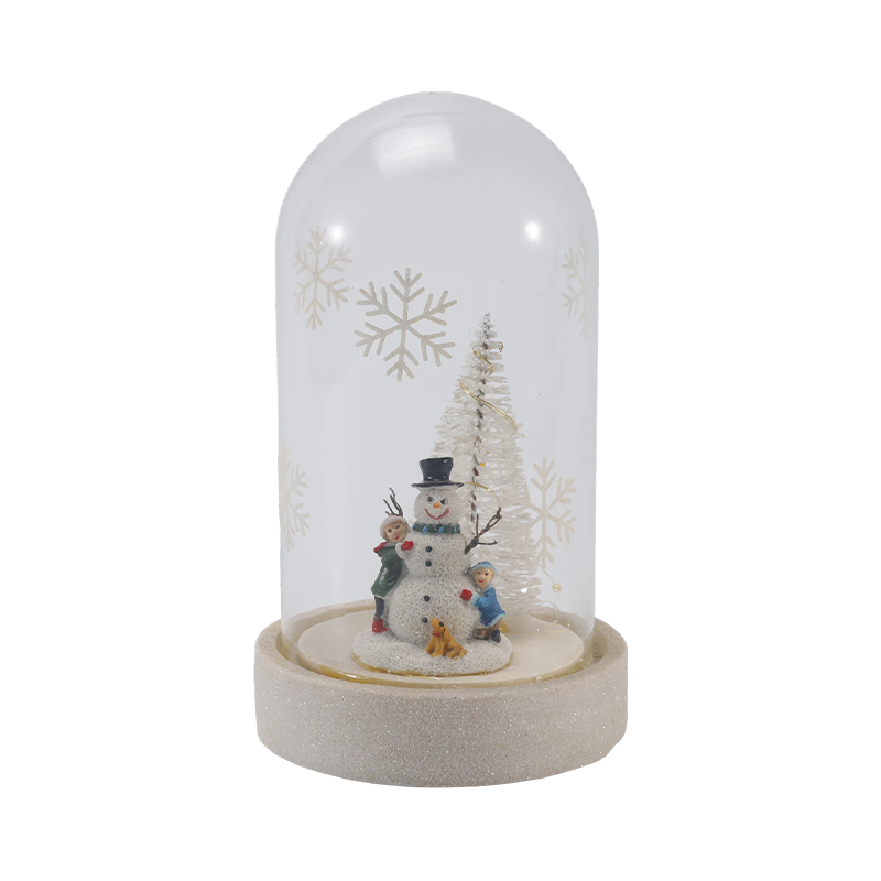 Cloche festosa in vetro e luce per bottiglia (scena pupazzo di neve / bacche di pino / stili albero di Natale)