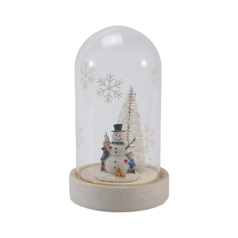 Cloche festosa in vetro e luce per bottiglia (scena pupazzo di neve / bacche di pino / stili albero di Natale)