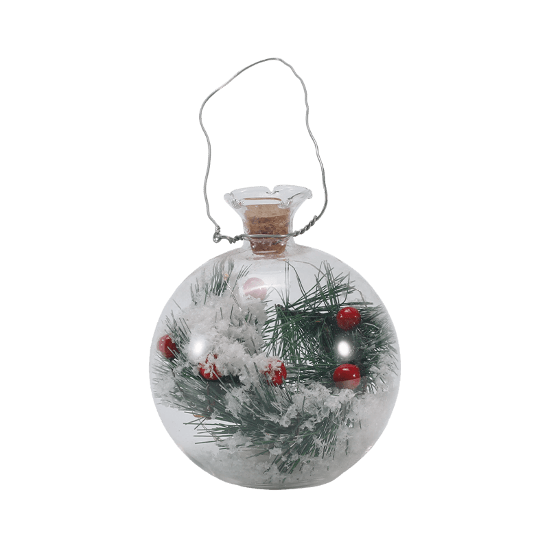 Cloche festosa in vetro e luce per bottiglia (scena pupazzo di neve / bacche di pino / stili albero di Natale)
