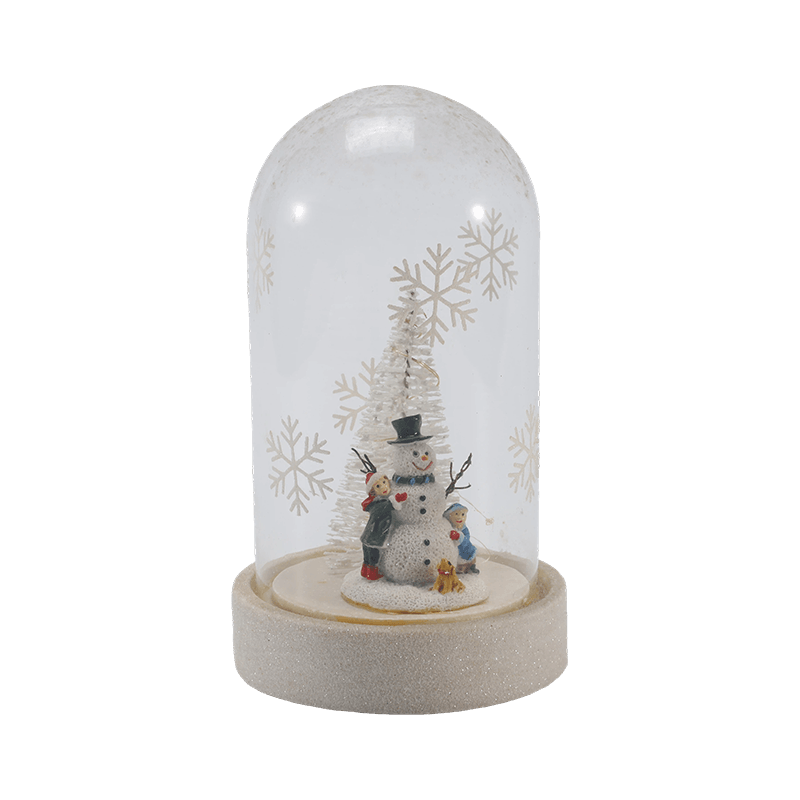 Cloche festosa in vetro e luce per bottiglia (scena pupazzo di neve / bacche di pino / stili albero di Natale)
