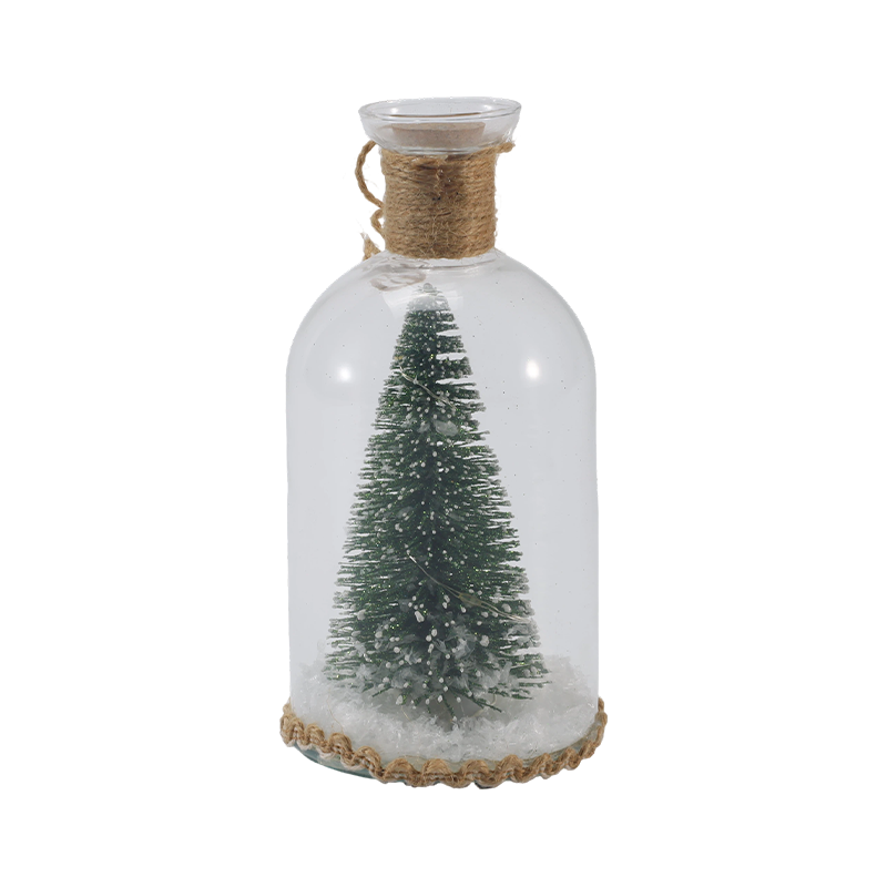 Cloche festosa in vetro e luce per bottiglia (scena pupazzo di neve / bacche di pino / stili albero di Natale)