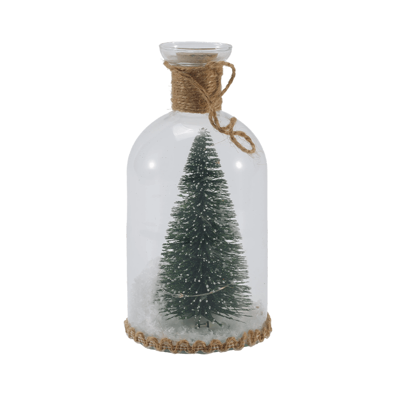 Cloche festosa in vetro e luce per bottiglia (scena pupazzo di neve / bacche di pino / stili albero di Natale)