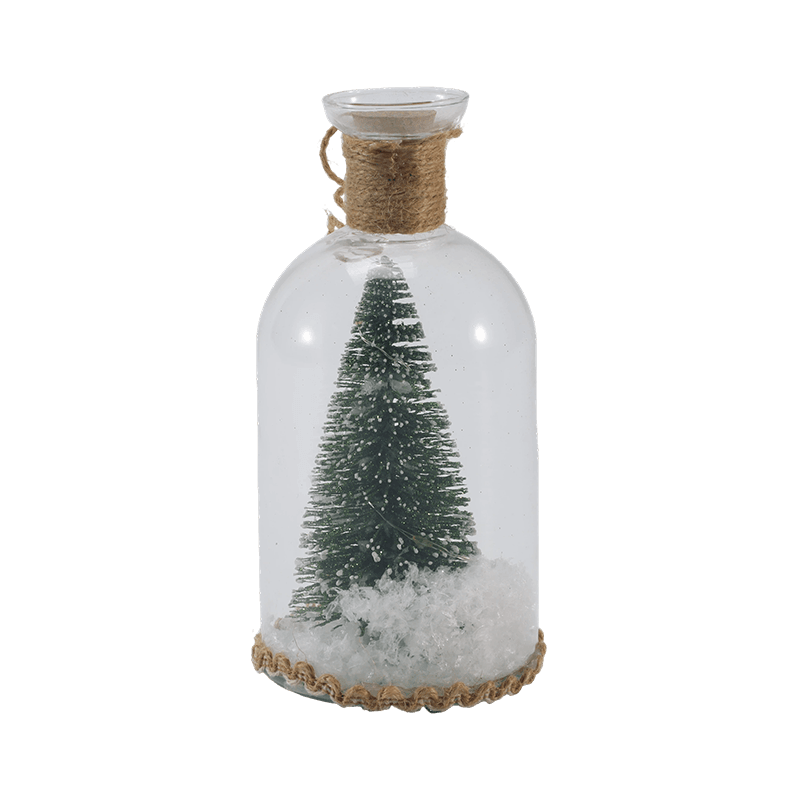 Cloche festosa in vetro e luce per bottiglia (scena pupazzo di neve / bacche di pino / stili albero di Natale)