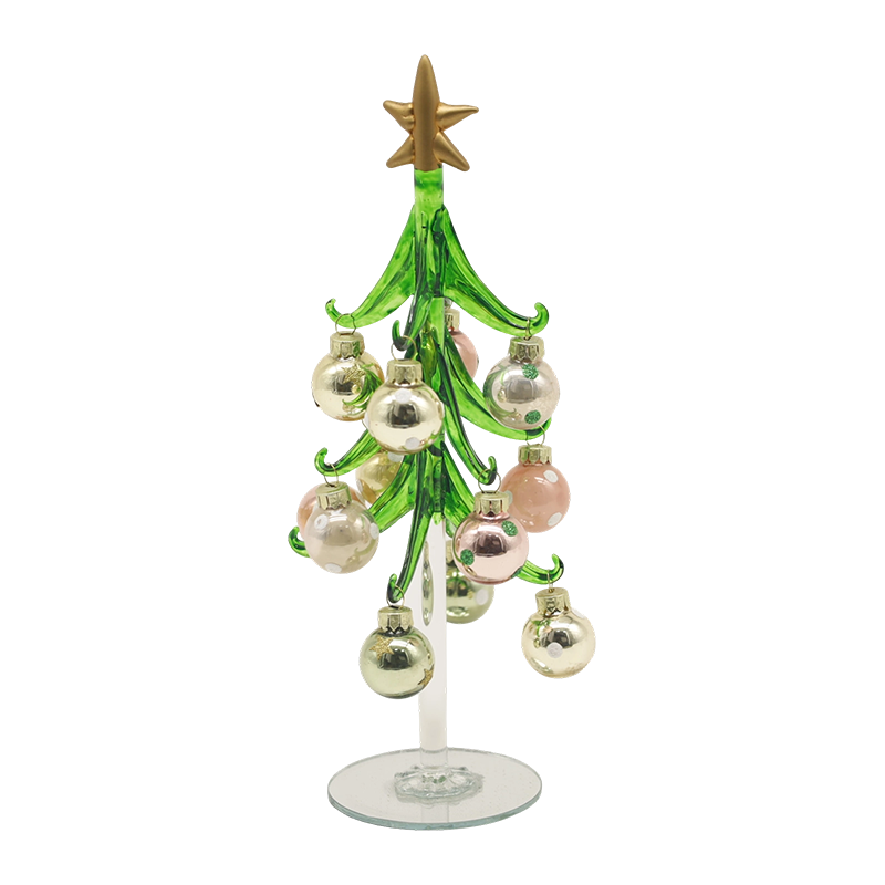 Albero di Natale in vetro festoso da 10×25 cm e 10×30 cm decorato con palline decorative.