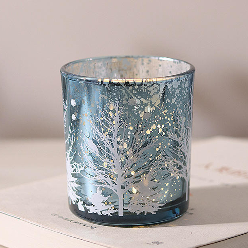 Edizione di decorazioni festive per tazza portacandele in vetro intagliato elettrolitico da 8 * 9 cm