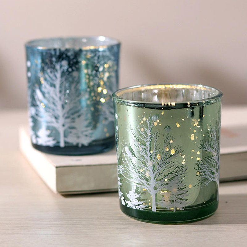Edizione di decorazioni festive per tazza portacandele in vetro intagliato elettrolitico da 8 * 9 cm