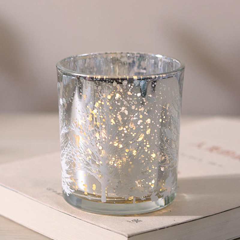 Edizione di decorazioni festive per tazza portacandele in vetro intagliato elettrolitico da 8 * 9 cm