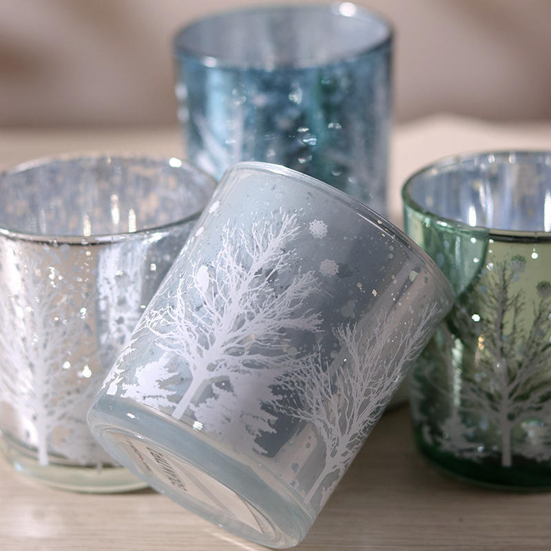Edizione di decorazioni festive per tazza portacandele in vetro intagliato elettrolitico da 8 * 9 cm