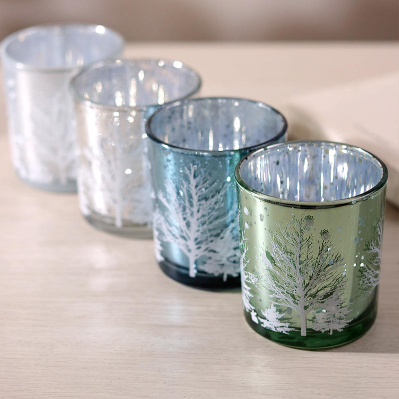 Edizione di decorazioni festive per tazza portacandele in vetro intagliato elettrolitico da 8 * 9 cm
