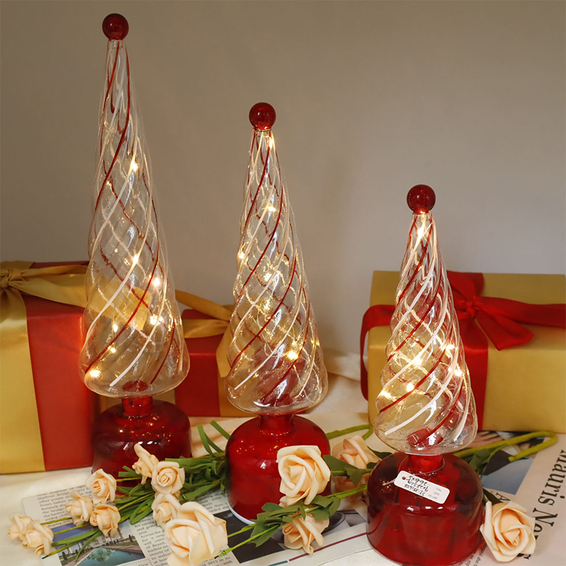 Ornamento decorativo per albero di Natale illuminato a LED in vetro 10×25/10×30