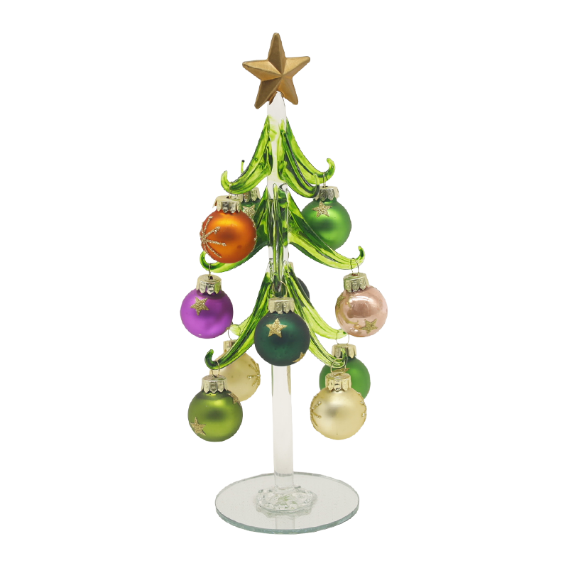 Albero di Natale in vetro festoso da 10×25 cm e 10×30 cm decorato con palline decorative.