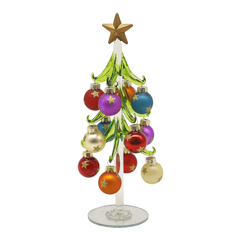 Albero di Natale in vetro festoso da 10×25 cm e 10×30 cm decorato con palline decorative.
