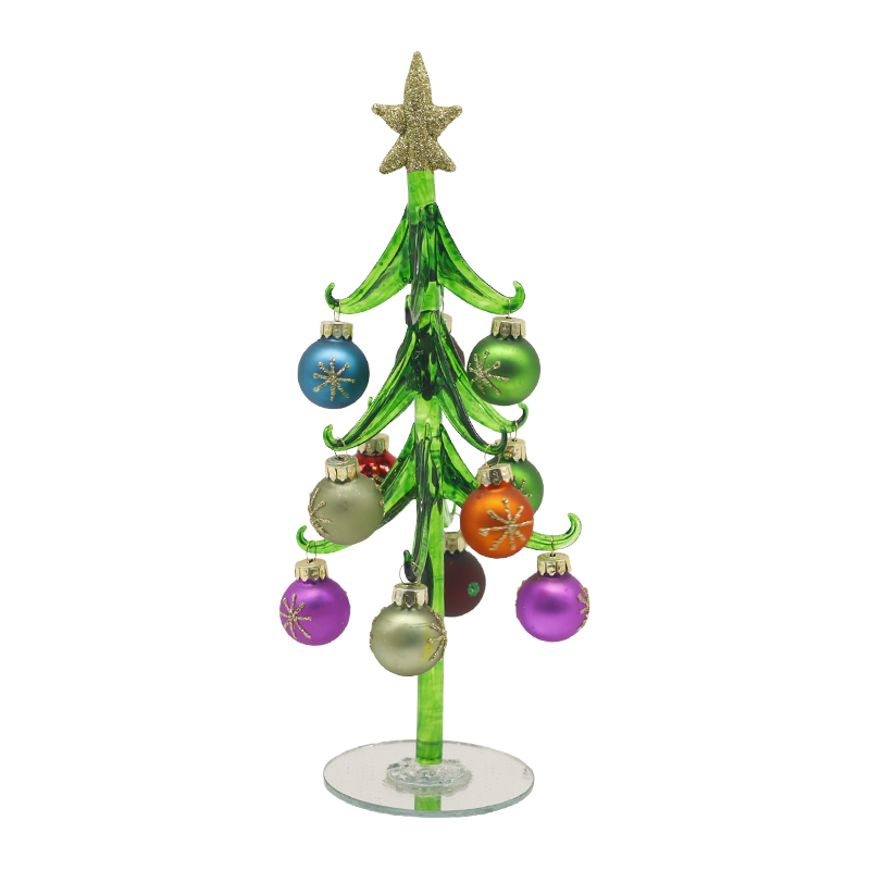 Albero di Natale in vetro festoso da 10×25 cm e 10×30 cm decorato con palline decorative.