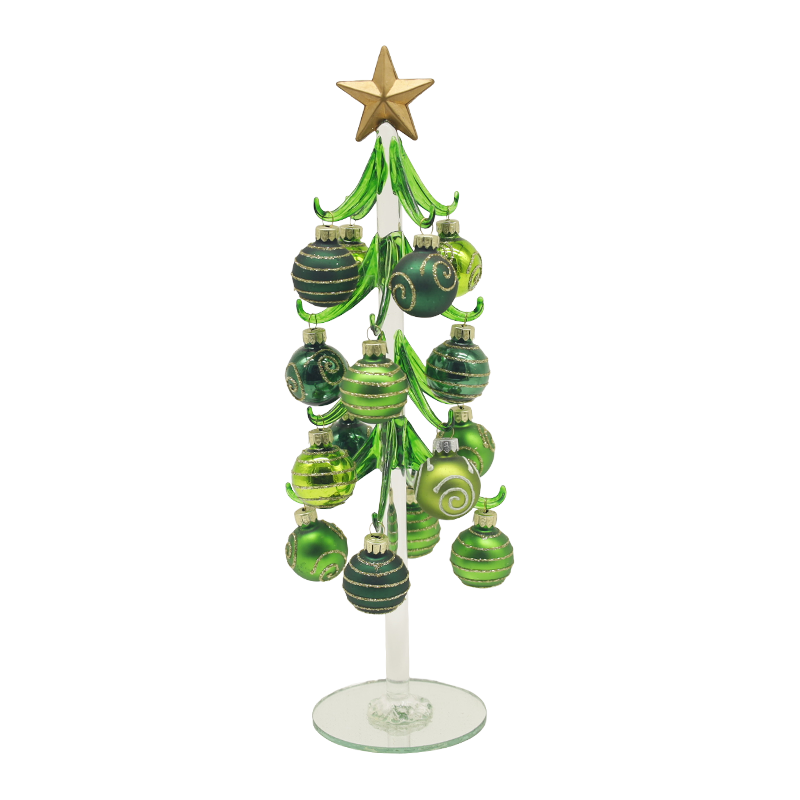 Albero di Natale in vetro festoso da 10×25 cm e 10×30 cm decorato con palline decorative.