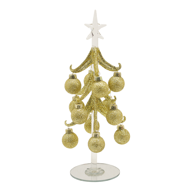 Albero di Natale festivo in vetro dorato da 10×25 cm e 10×30 cm decorato con palline decorative.