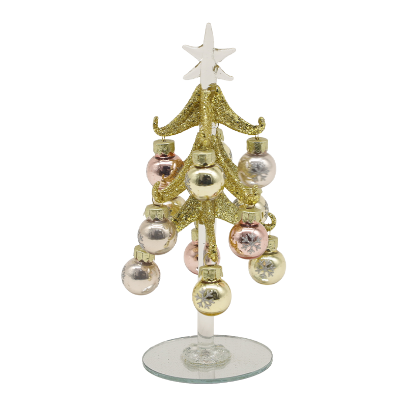 Albero di Natale festivo in vetro dorato da 10×25 cm e 10×30 cm decorato con palline decorative.