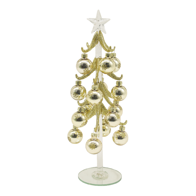 Albero di Natale festivo in vetro dorato da 10×25 cm e 10×30 cm decorato con palline decorative.