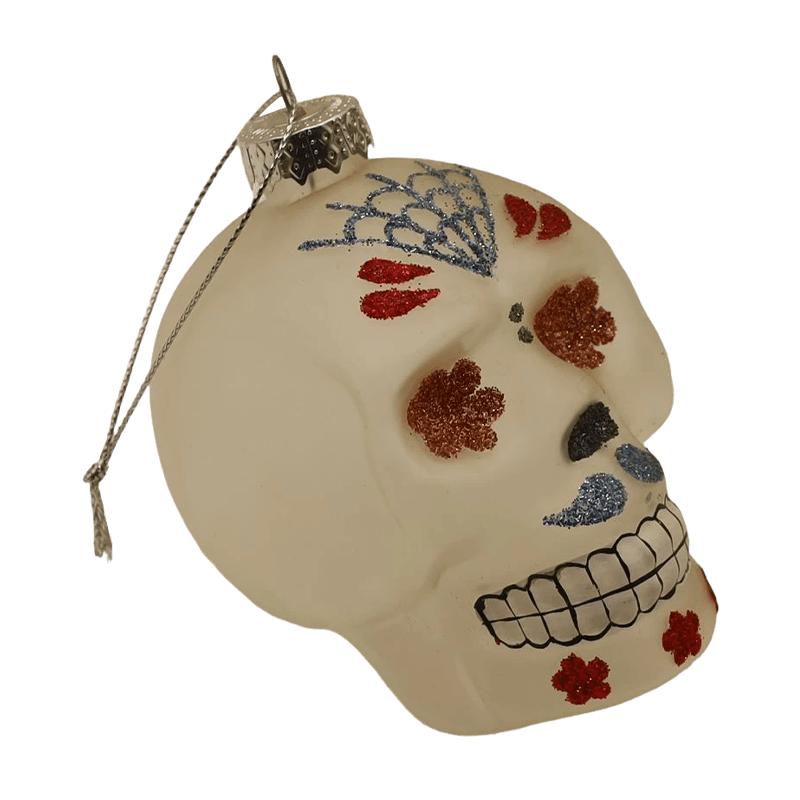 Set di ornamenti con teschio in vetro di Halloween dipinto a mano da 8 * 9 cm