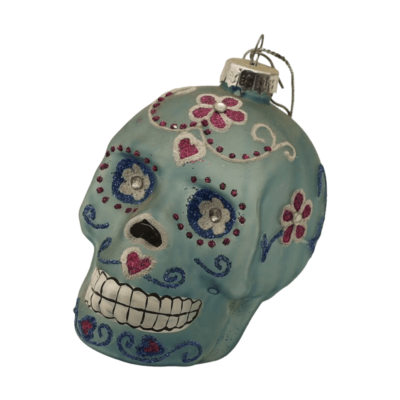 Set di ornamenti con teschio in vetro di Halloween dipinto a mano da 8 * 9 cm