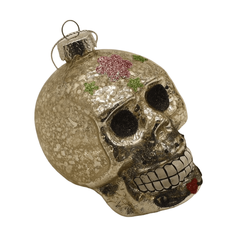Set di ornamenti con teschio in vetro di Halloween dipinto a mano da 8 * 9 cm