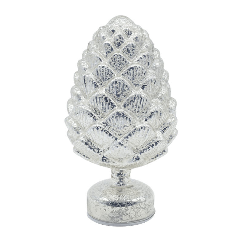 Decorazione da tavolo a LED in vetro rotante natalizio con pigna da 15×28 cm e 11×22 cm