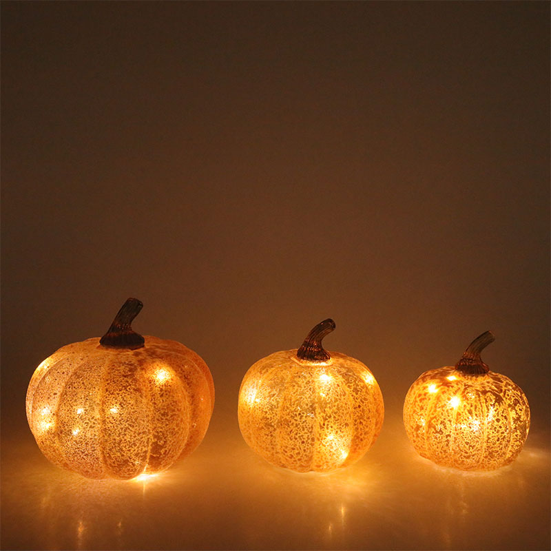 Ornamento da tavolo con lampada a forma di zucca in vetro a LED da 10 * 11,5 cm e 12 * 15 cm di Halloween