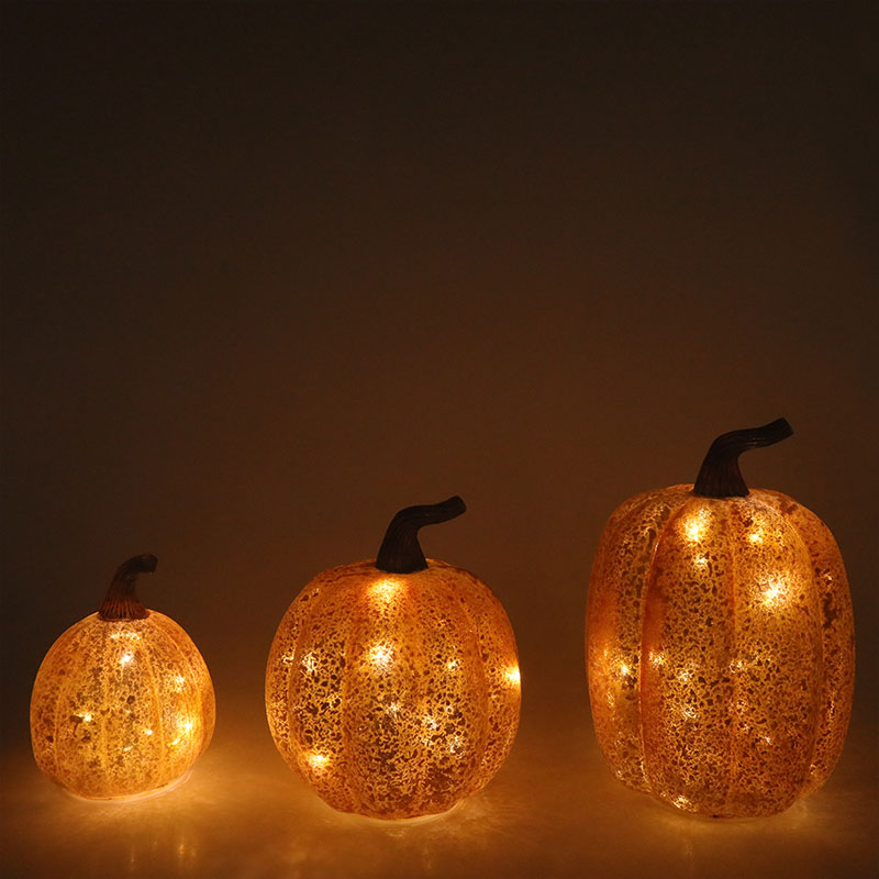 Ornamento da tavolo con lampada a forma di zucca in vetro a LED da 10 * 11,5 cm e 12 * 15 cm di Halloween